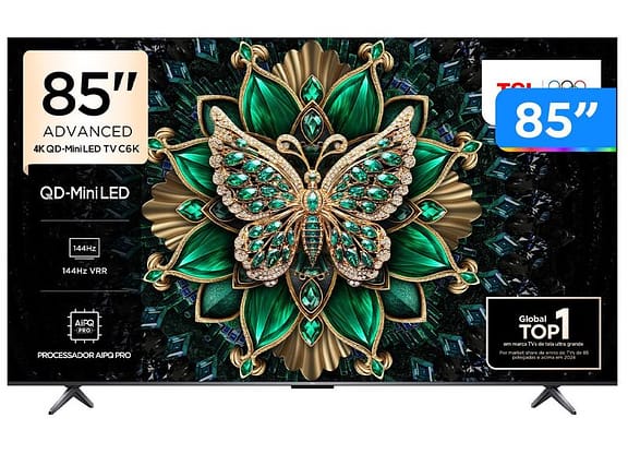 Smart TV 85" TCL UHD 4K MINILED 85C6K 120Hz Google TV AiPQ Pro Google Assistente 4 HDMI 2 USB