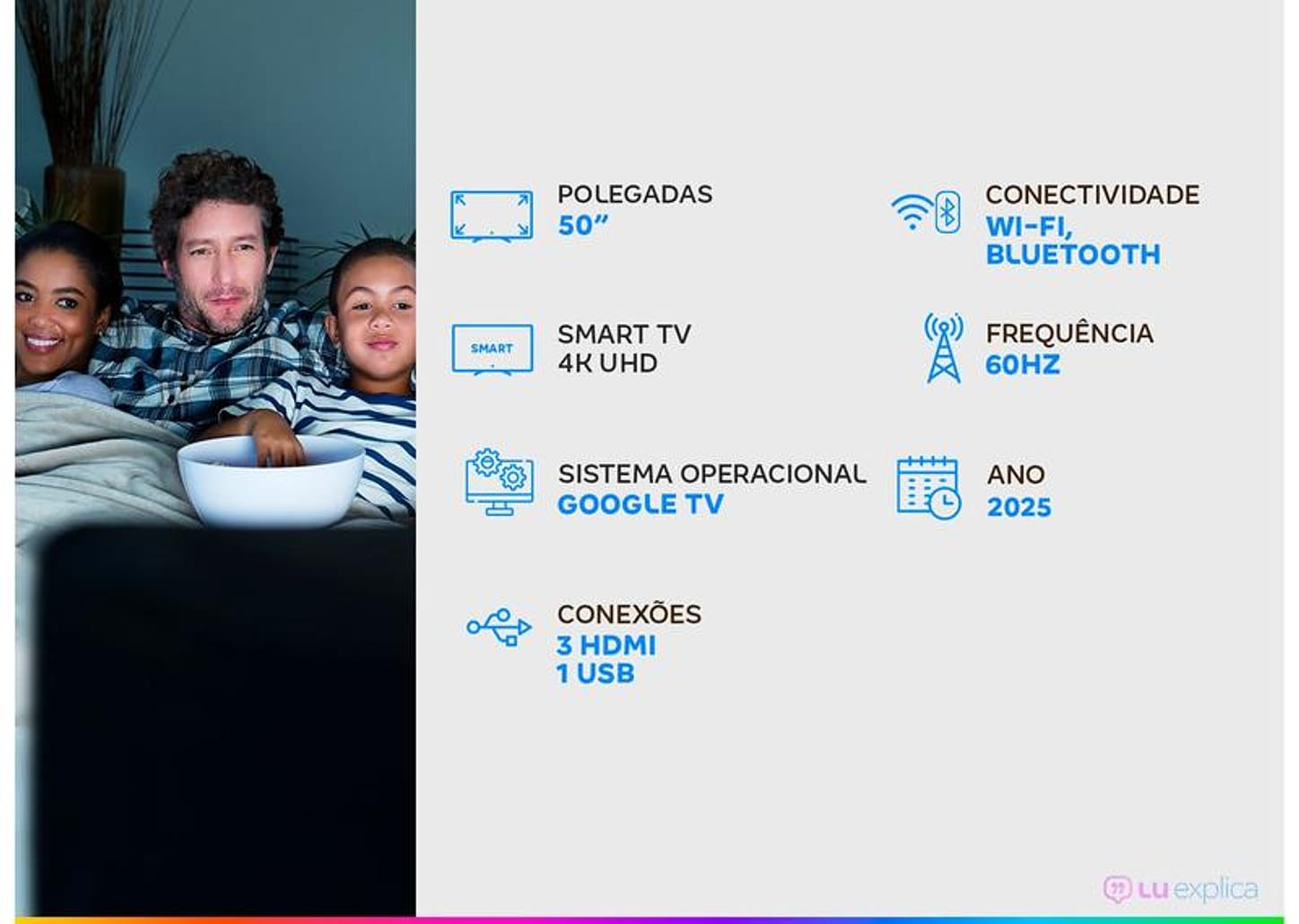 Smart TV 50" TCL 4K UHD LED 50S62 Google TV AiPQ Google Assistente 3 HDMI