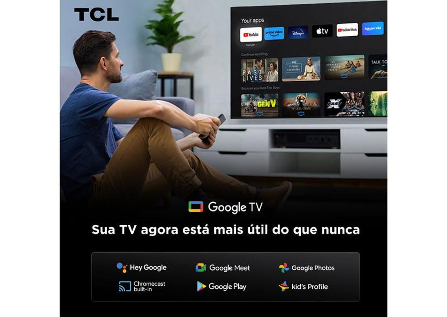 Smart TV 85" TCL UHD 4K MINILED 85C6K 120Hz Google TV AiPQ Pro Google Assistente 4 HDMI 2 USB