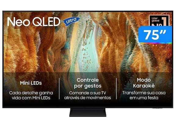 Smart TV 75" Samsung 4K Neo QLED QN70F QN75QN70FAGXZD 120Hz Tizen NQ4 AI Gen2 Bixby Alexa 4 HDMI