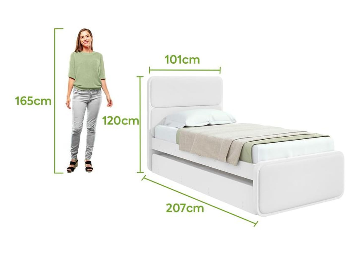 Cama de Solteiro com Cama Auxiliar Móveis Lopas Loop Branca
