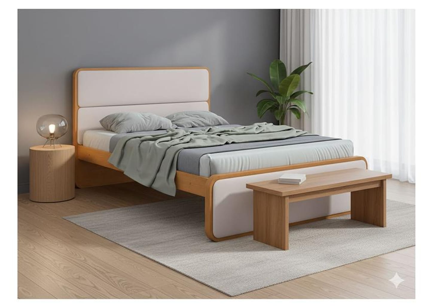 Cama de Casal Móveis Lopas Loop Amêndoa Clean e Corano Bege