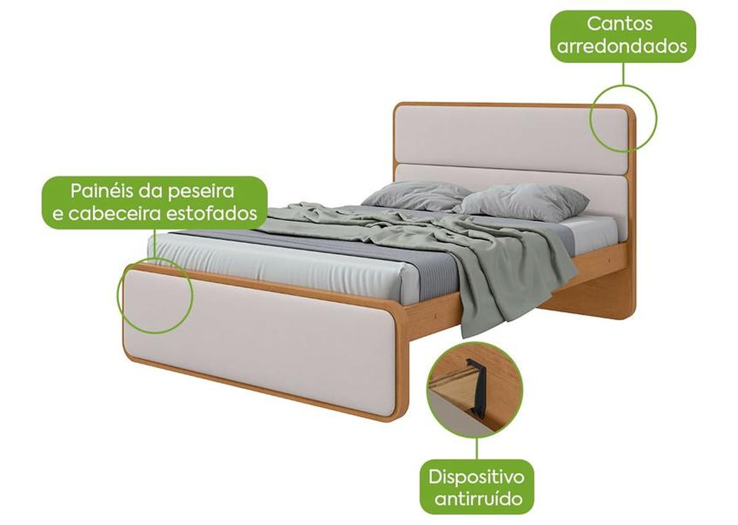 Cama de Casal Móveis Lopas Loop Amêndoa Clean e Corano Bege