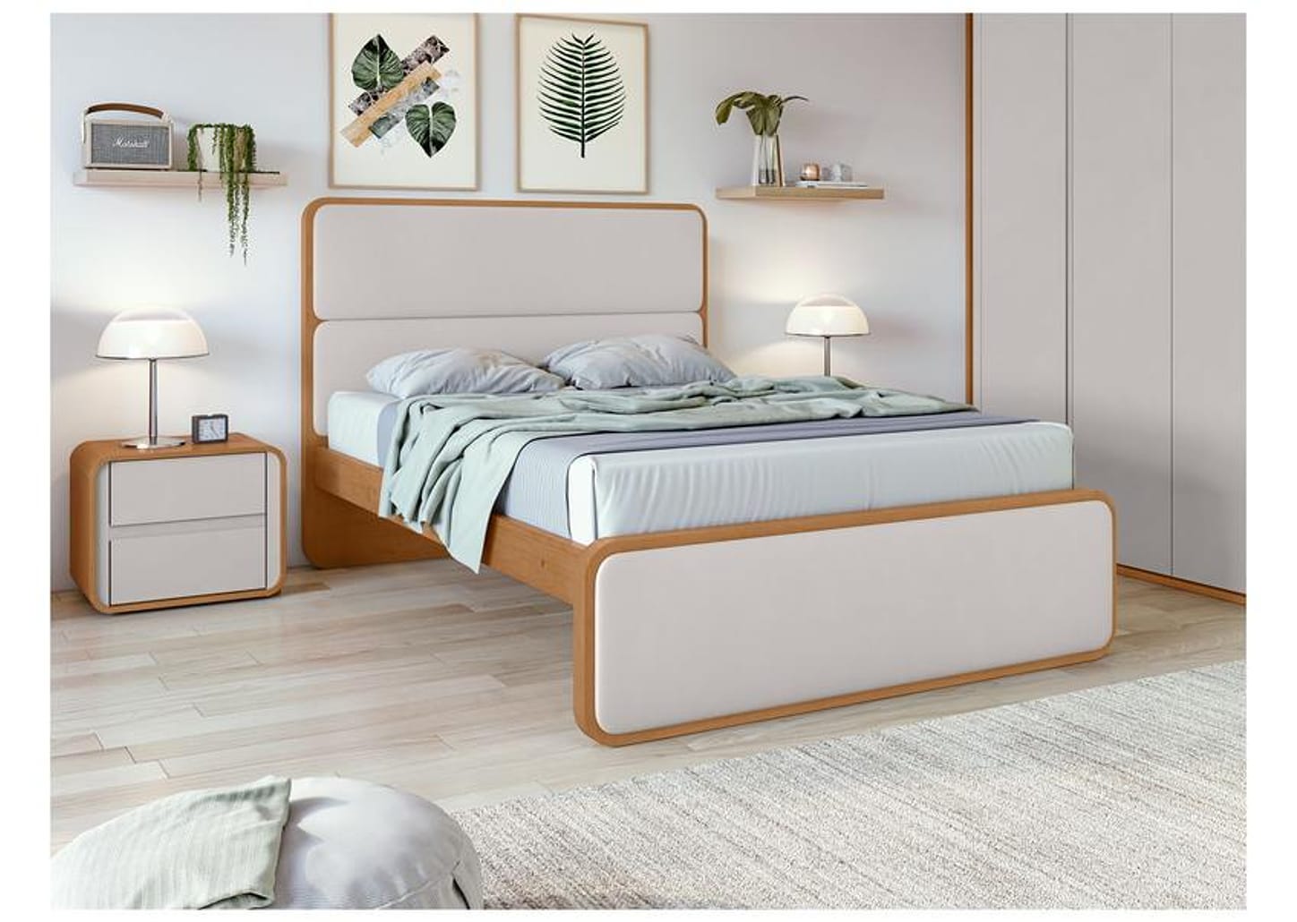 Cama de Casal Móveis Lopas Loop Amêndoa Clean e Corano Bege
