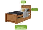 Cama de Solteiro com Cama Auxiliar 2 Gavetas Móveis Lopas Athenas Amêndoa Clean e Off White