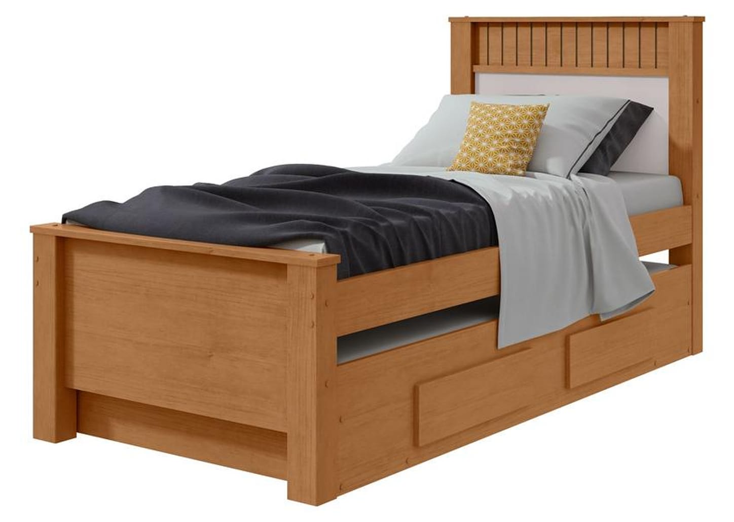 Cama de Solteiro com Cama Auxiliar 2 Gavetas Móveis Lopas Athenas Amêndoa Clean e Off White