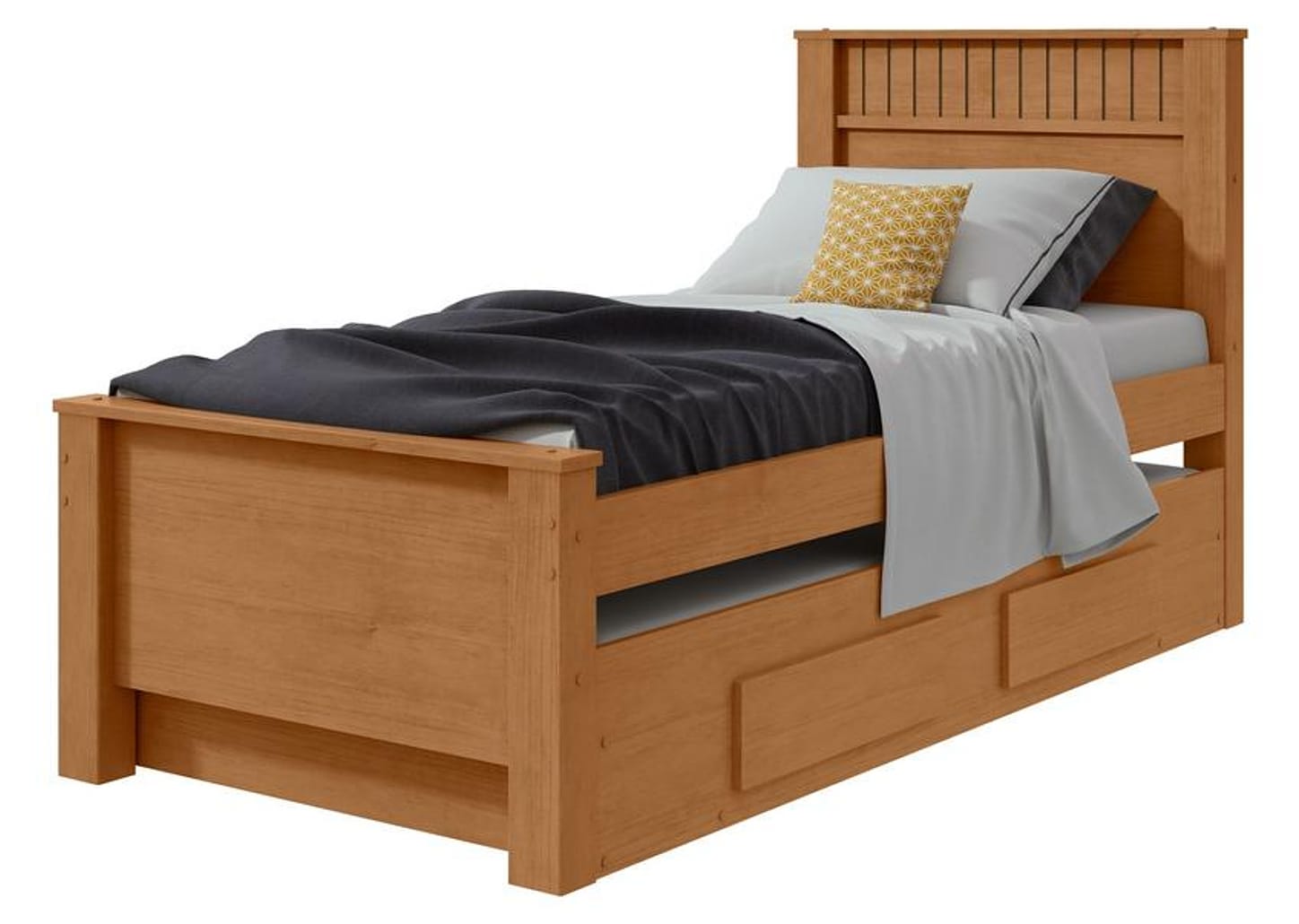 Cama de Solteiro com Cama Auxiliar 2 Gavetas Móveis Lopas Athenas Amêndoa Clean e Off White