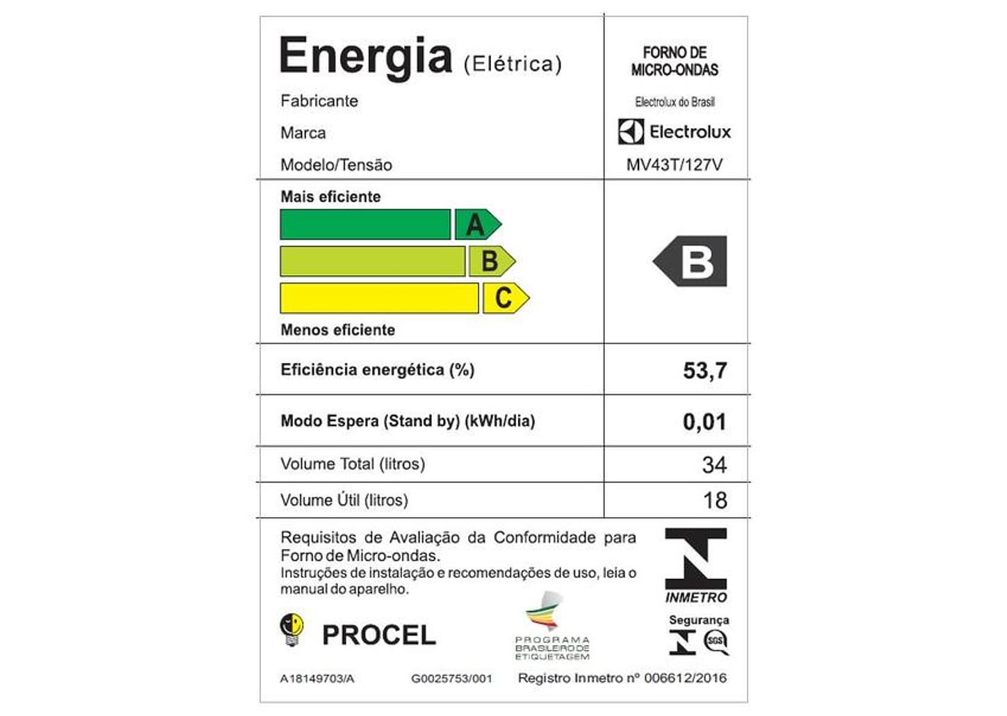 Micro-ondas Electrolux 34L Preto MV43T