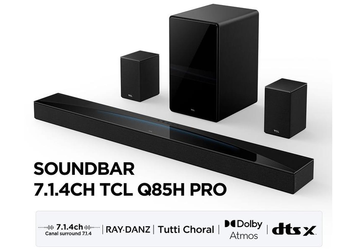 Soundbar TCL Q85H Pro 7.1.4 Bluetooth v5.4 com Subwoofer 860W