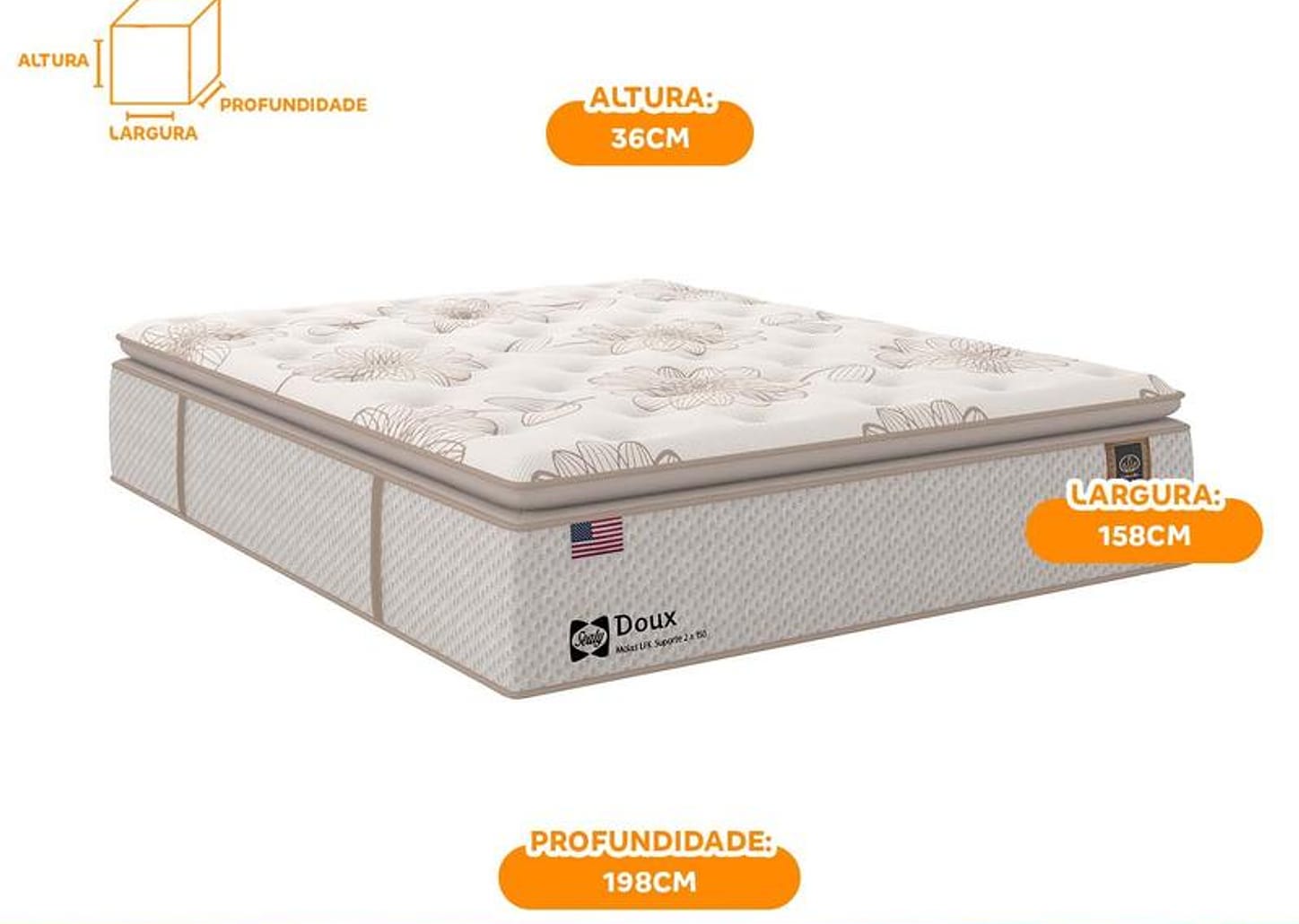 Colchão Queen Sealy de Mola 36x158x198cm Doux Comfort