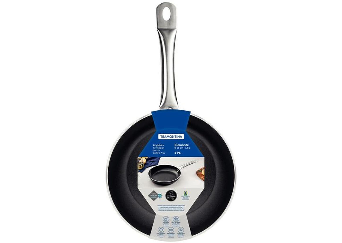 Frigideira Antiaderente Tramontina Piemonte Preta e Inox 25cm