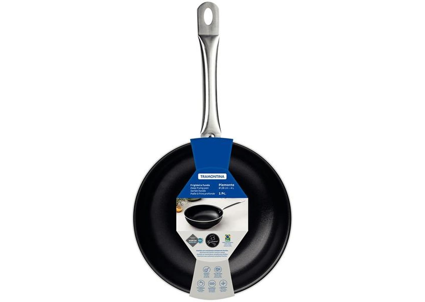 Frigideira Antiaderente Tramontina Funda Piemonte Preta e Inox 28cm