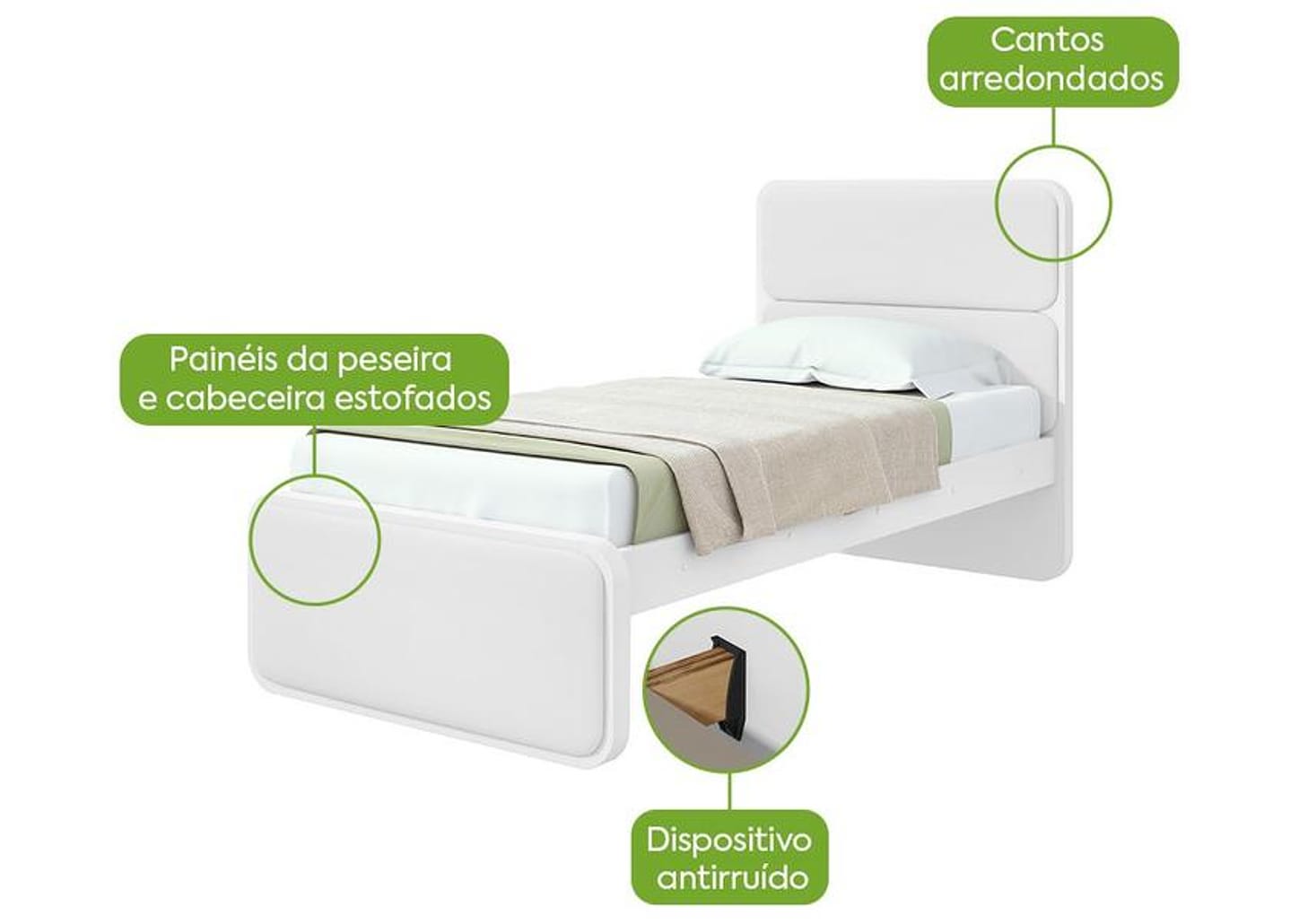 Cama de Solteiro Móveis Lopas Loop Branca