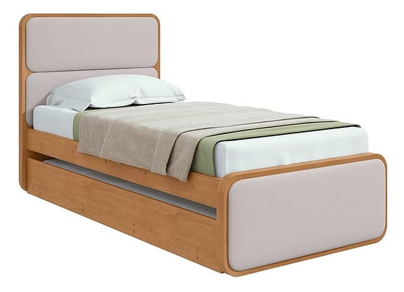 Cama de Solteiro com Cama Auxiliar Móveis Lopas Loop Amêndoa Clean e Corano Bege