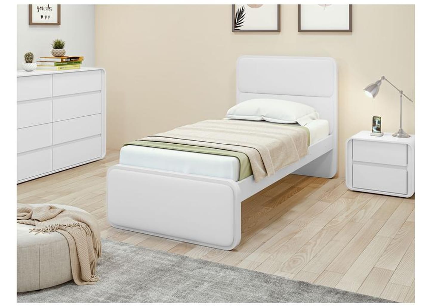 Cama de Solteiro Móveis Lopas Loop Branca