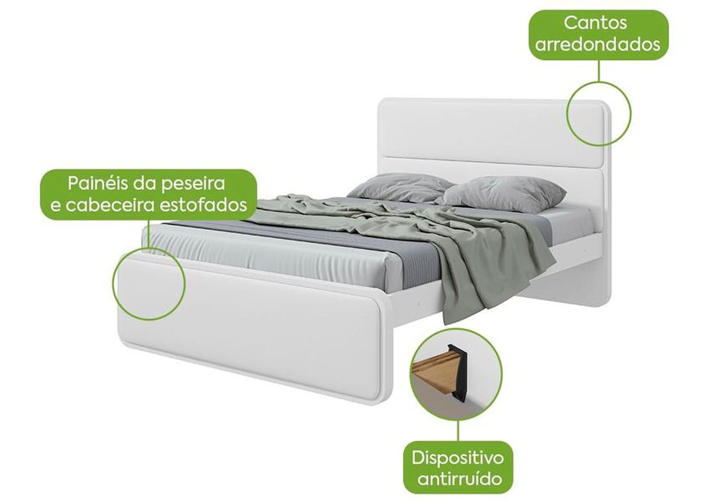 Cama de Casal Móveis Lopas Loop Branca