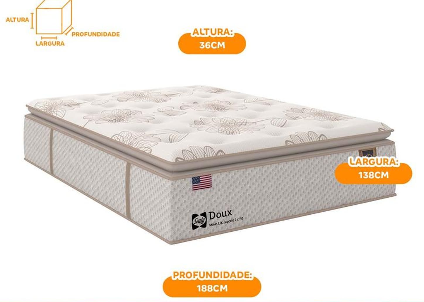 Colchão Casal Sealy de Mola 36x138x188cm Doux Comfort