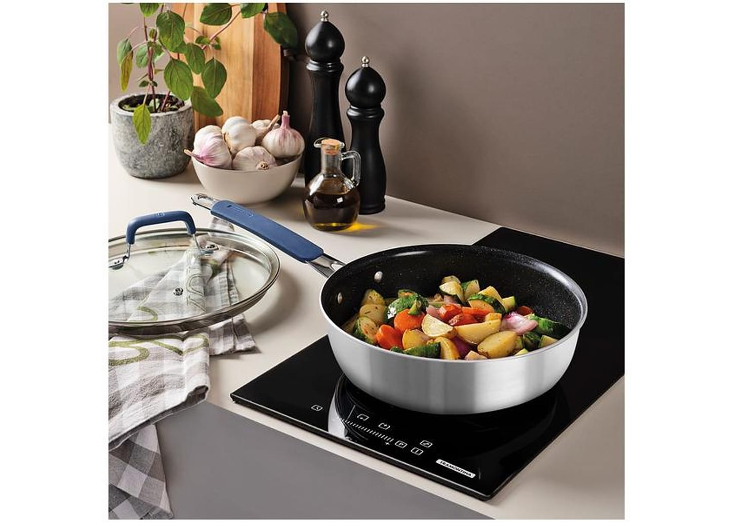 Jogo de Panelas Tramontina Revestimento Cerâmico Preto e Inox 4 Peças Romagna