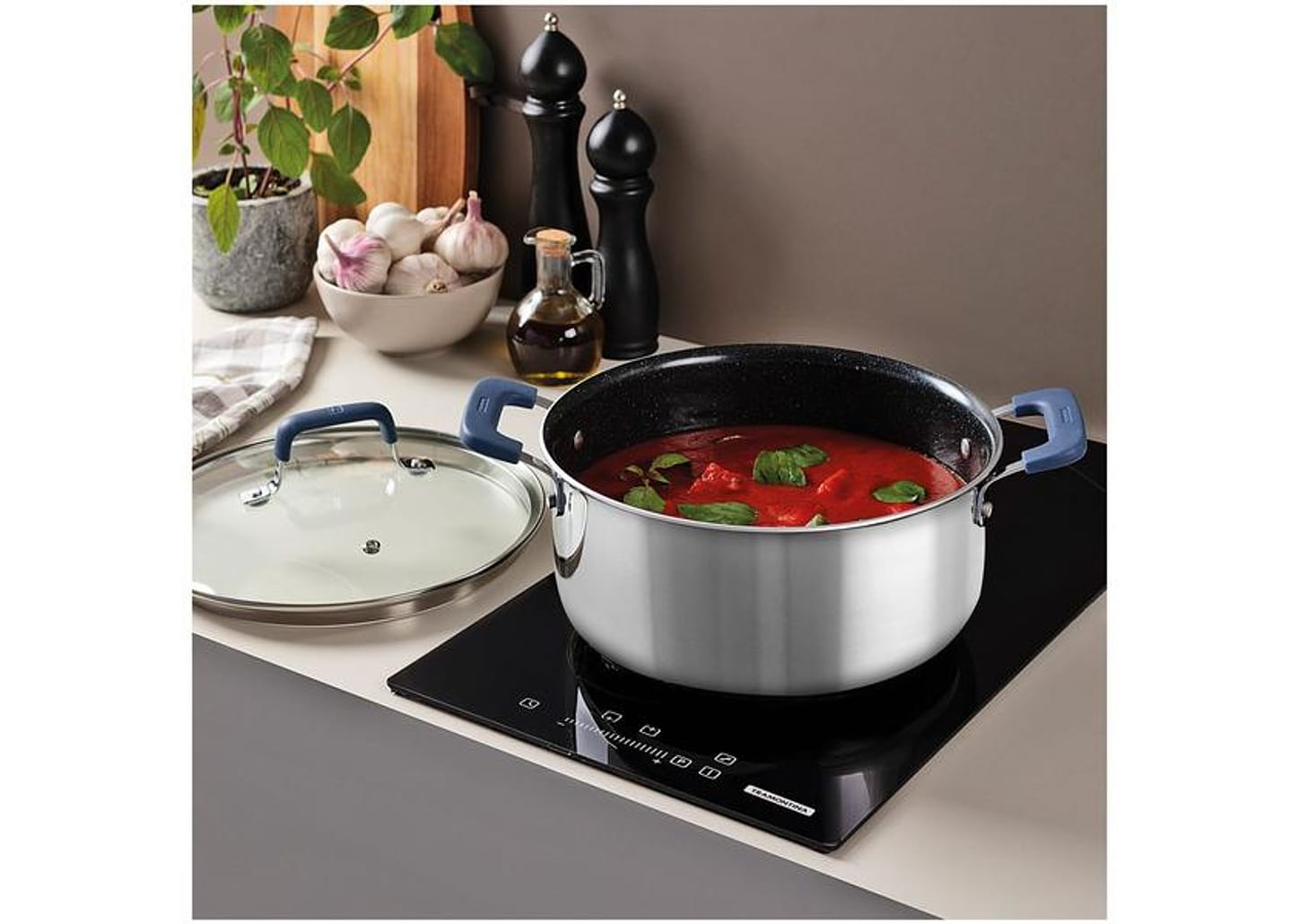 Jogo de Panelas Tramontina Revestimento Cerâmico Preto e Inox 4 Peças Romagna