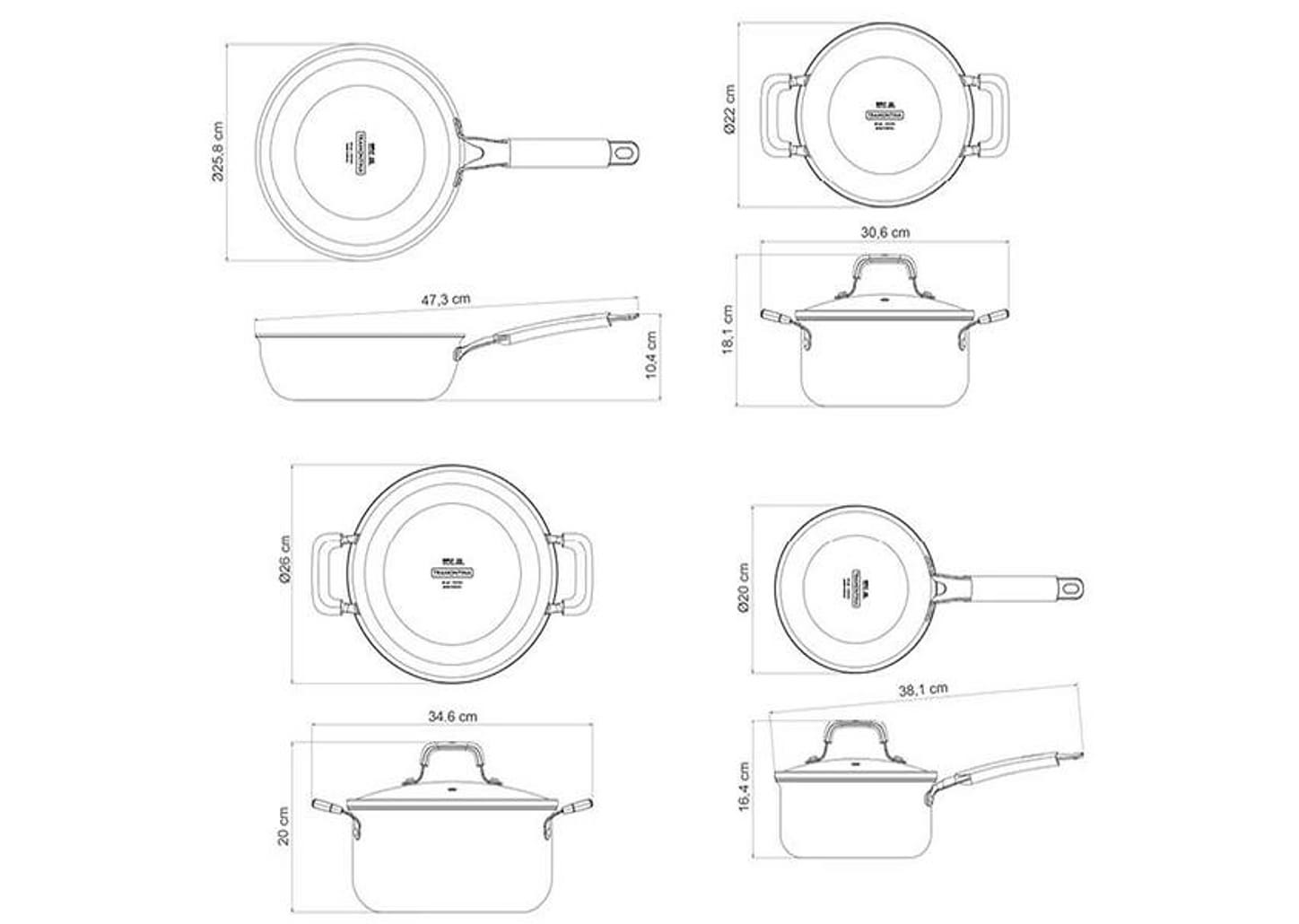 Jogo de Panelas Tramontina Revestimento Cerâmico Preto e Inox 4 Peças Romagna