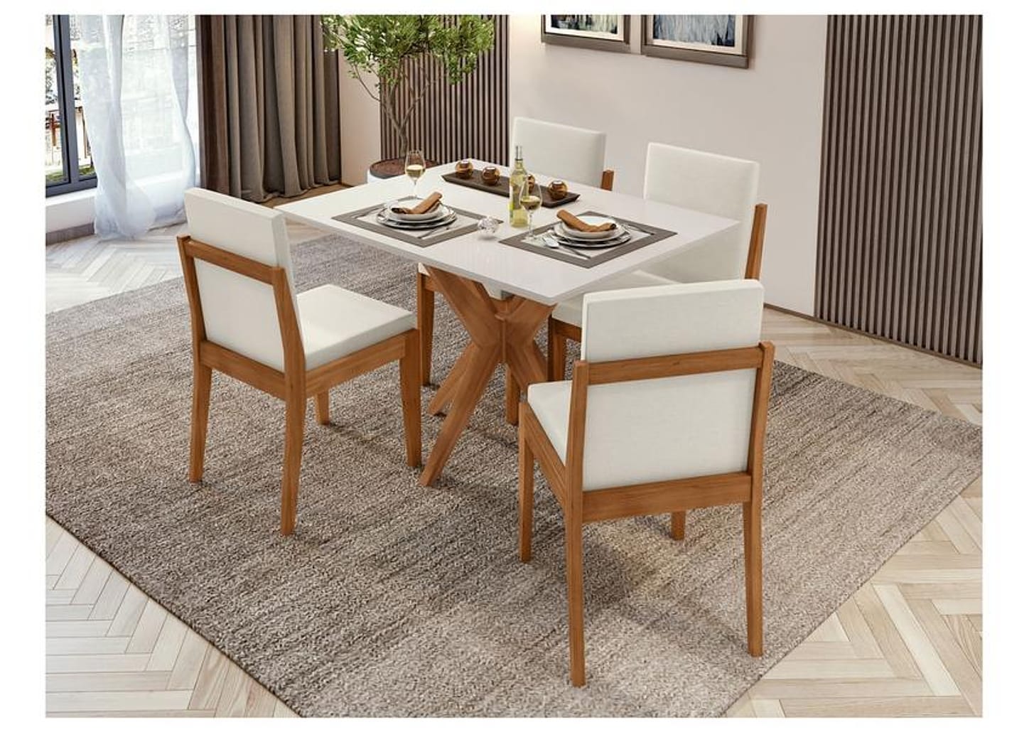 Mesa de Cozinha 4 Cadeiras Retangular Madeira Donna Nesher