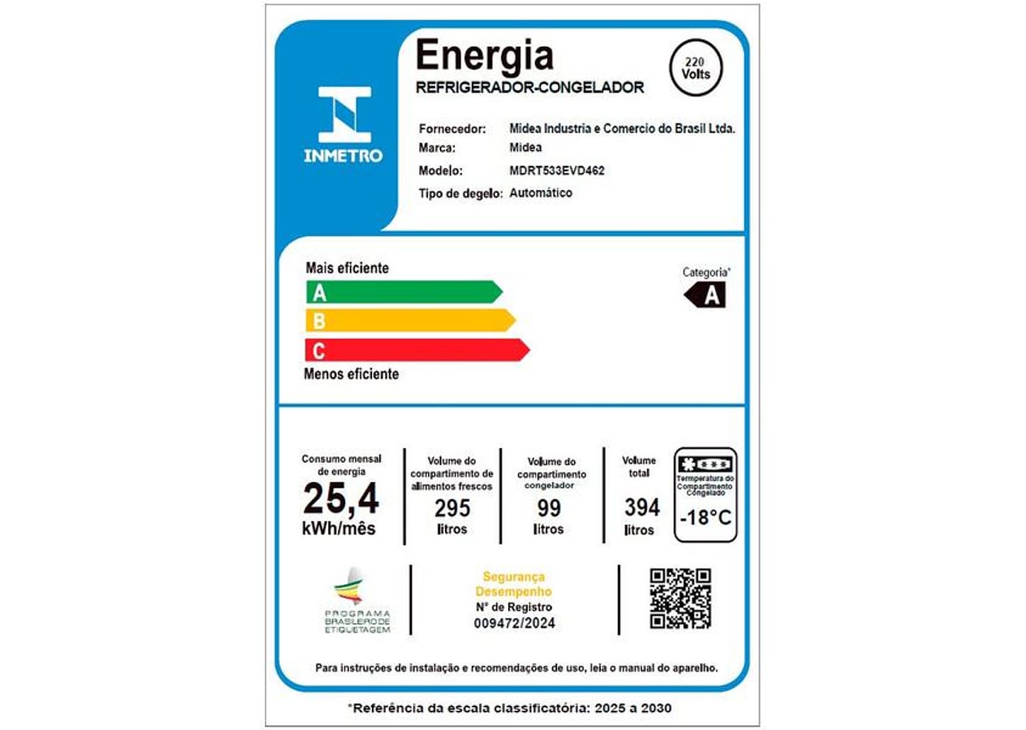 Geladeira/Refrigerador Midea Frost Free Duplex Inox 394L MDRT533EVD461