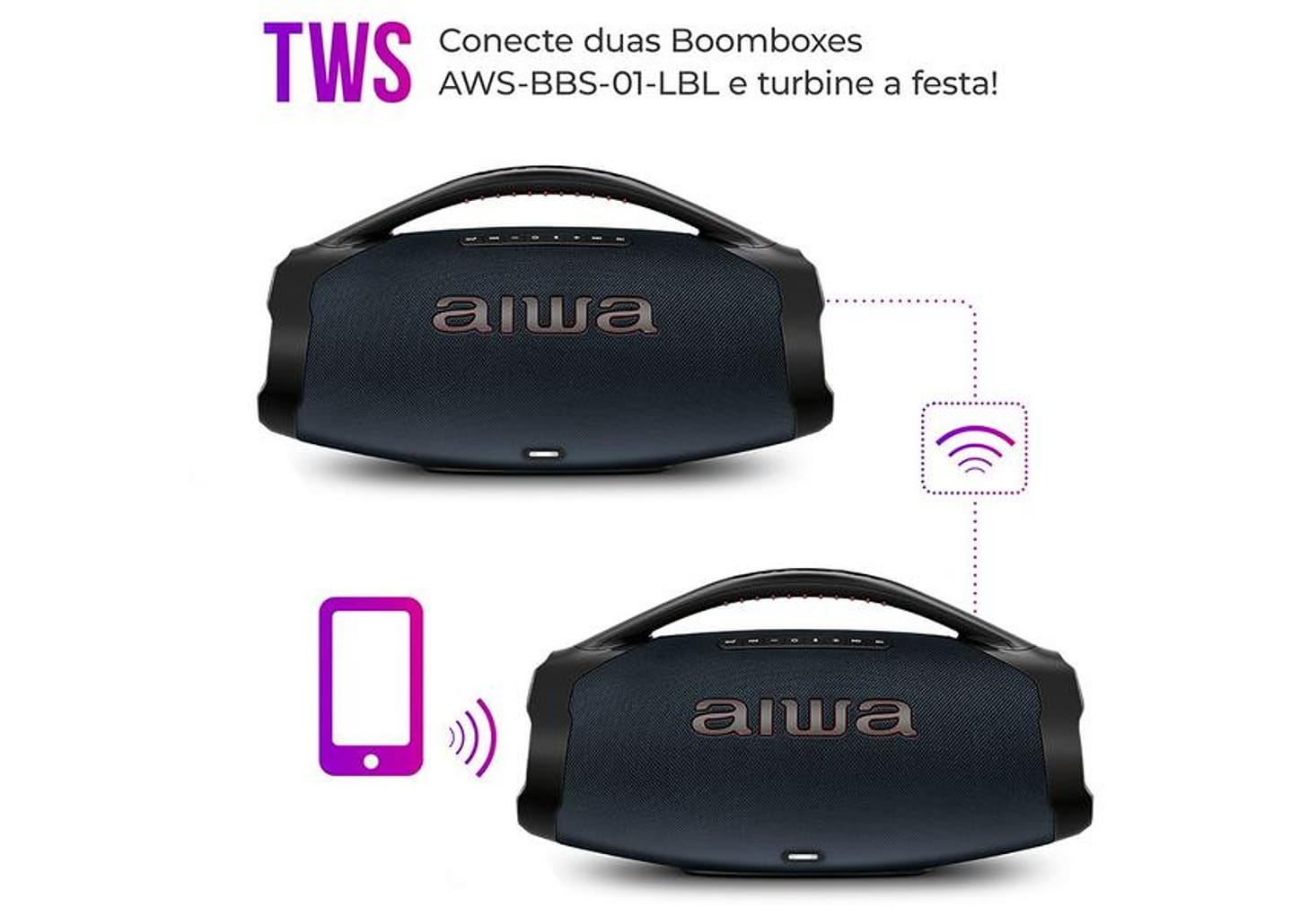 Caixa de Som Aiwa Boombox Light Plus AWS-BBS-01-LBL Bluetooth Ativa Portátil 200W USB