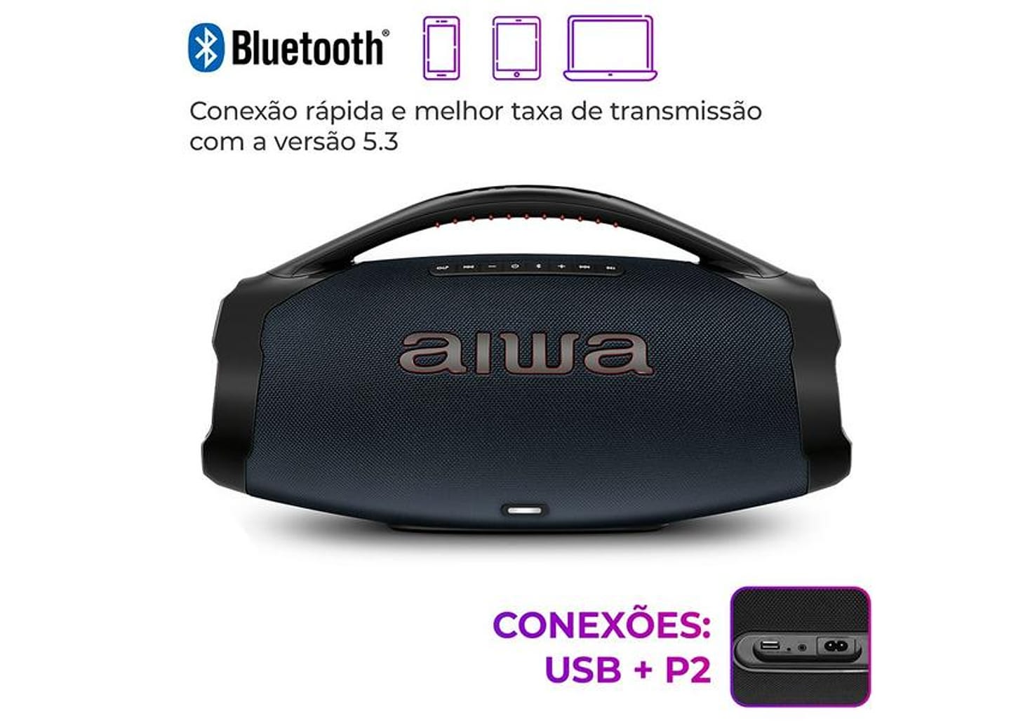 Caixa de Som Aiwa Boombox Light Plus AWS-BBS-01-LBL Bluetooth Ativa Portátil 200W USB