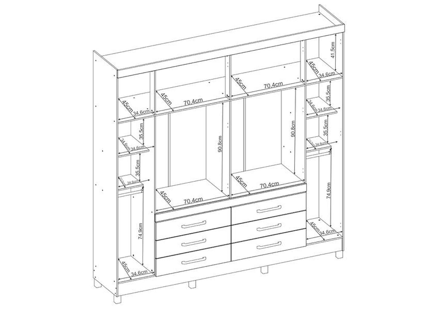 Guarda-roupa Casal com Espelho 6 Gavetas 6 Portas Demobile Paris II