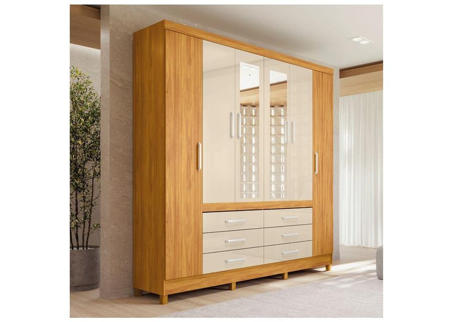 Guarda-roupa Casal com Espelho 6 Gavetas 6 Portas Demobile Paris II