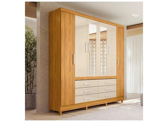 Guarda-roupa Casal com Espelho 6 Gavetas 6 Portas Demobile Paris II