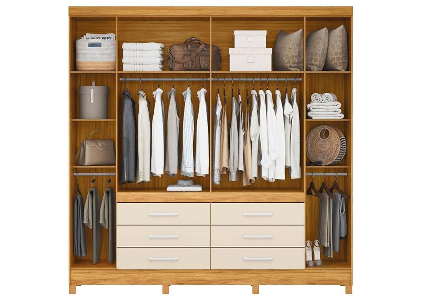 Guarda-roupa Casal com Espelho 6 Gavetas 6 Portas Demobile Paris II