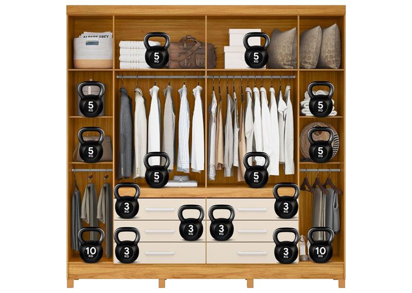 Guarda-roupa Casal com Espelho 6 Gavetas 6 Portas Demobile Paris II