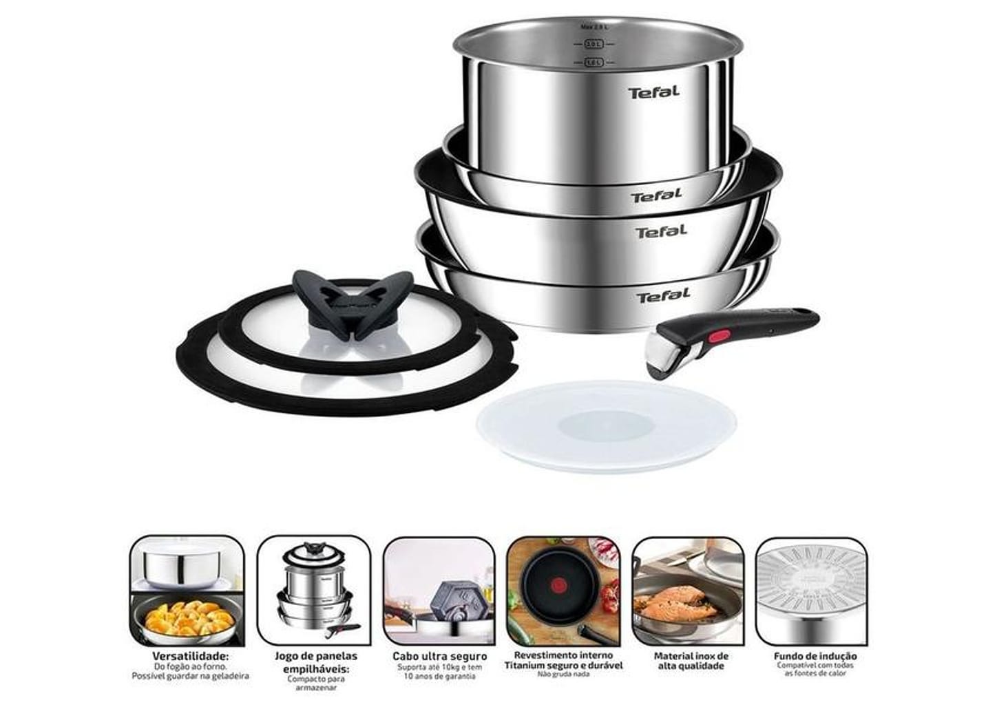 Jogo de Panelas Tefal Inox Fundo Triplo 4 Peças Ingenio