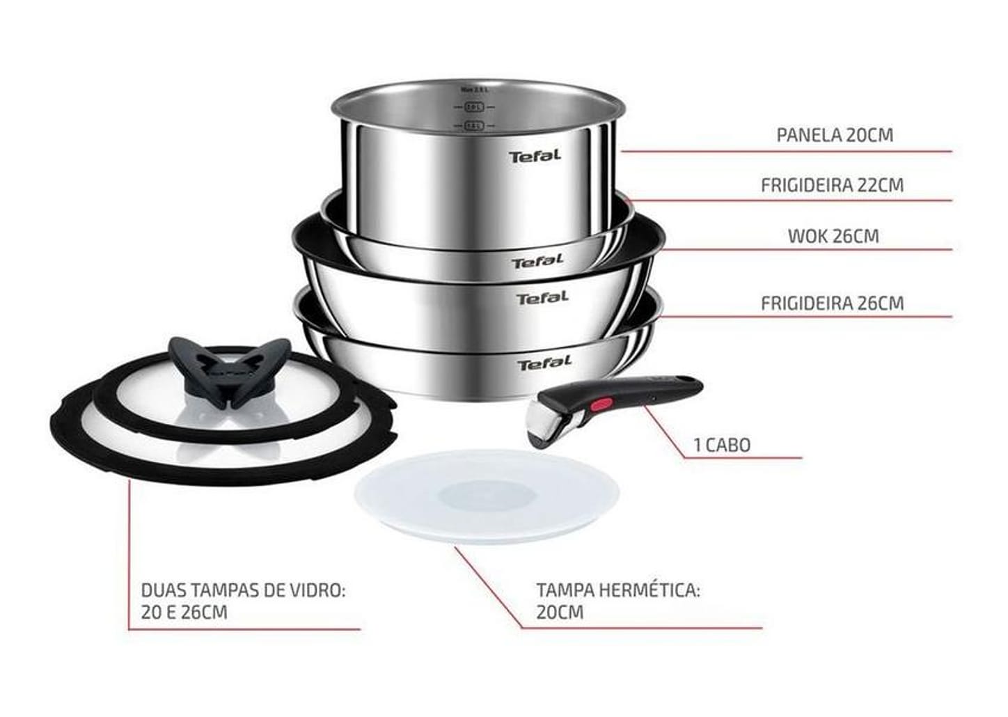 Jogo de Panelas Tefal Inox Fundo Triplo 4 Peças Ingenio