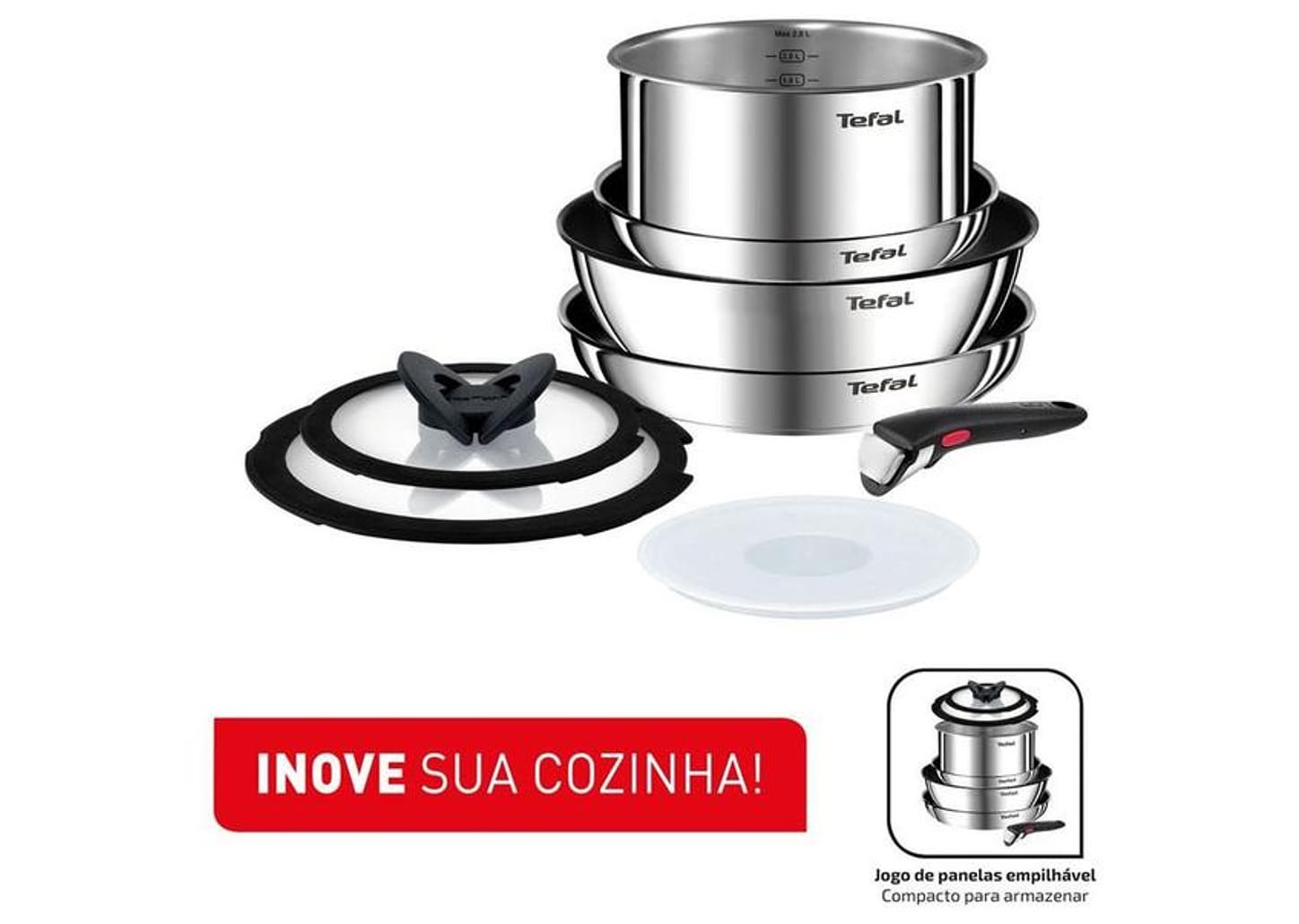 Jogo de Panelas Tefal Inox Fundo Triplo 4 Peças Ingenio