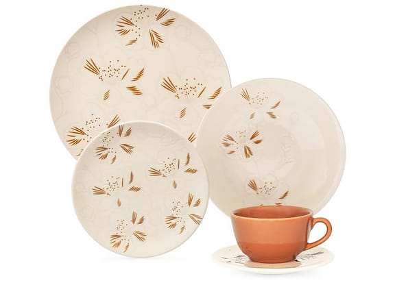 Aparelho de Jantar e Chá 20 Peças Oxford Daily Redondo de Cerâmica Unni Orquídea