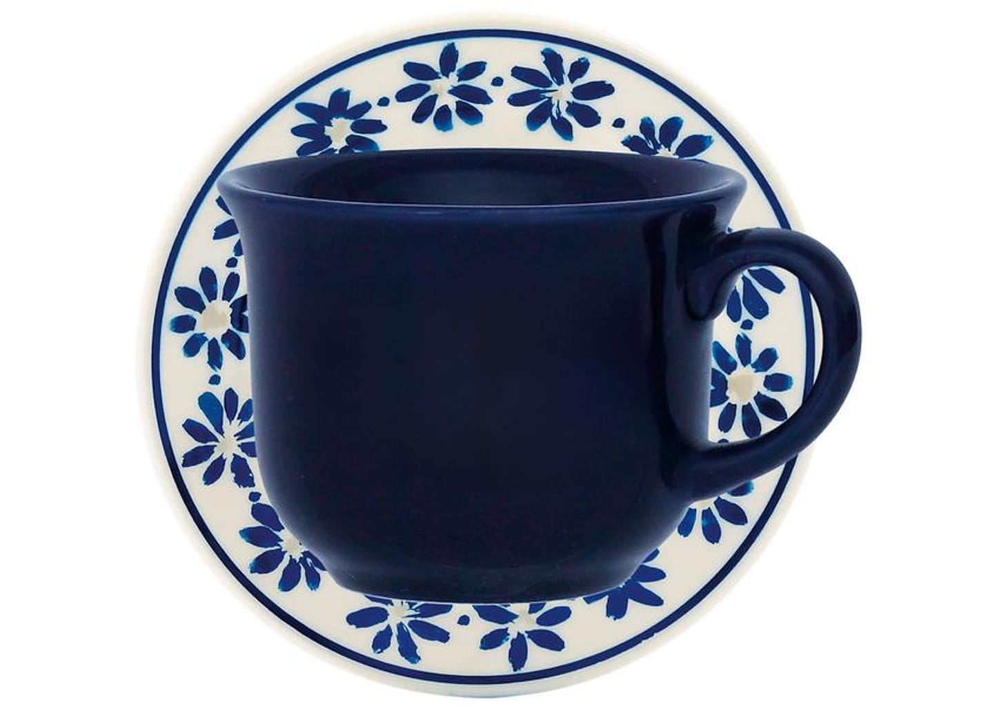Aparelho de Jantar e Chá 20 Peças Biona Redondo de Cerâmica Azul Donna 24 Margaridas