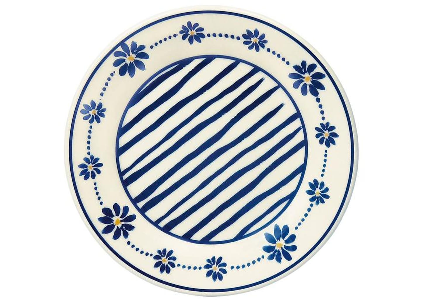 Aparelho de Jantar e Chá 20 Peças Biona Redondo de Cerâmica Azul Donna 24 Margaridas