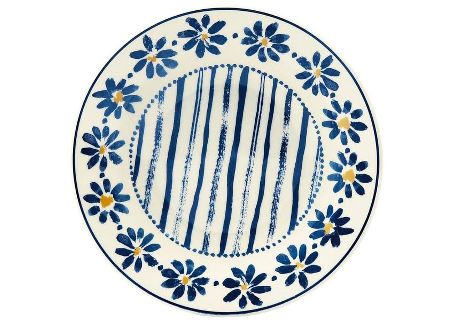 Aparelho de Jantar e Chá 20 Peças Biona Redondo de Cerâmica Azul Donna 24 Margaridas