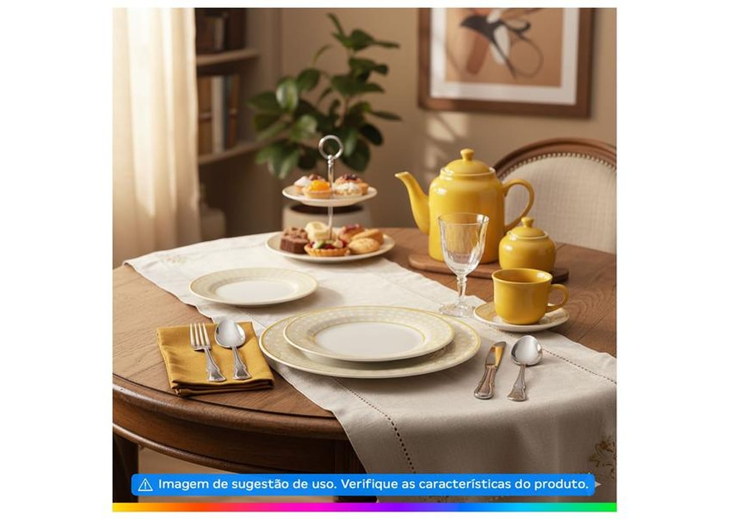Aparelho de Jantar e Chá 30 Peças Biona Redondo Cerâmica Trama Mostarda