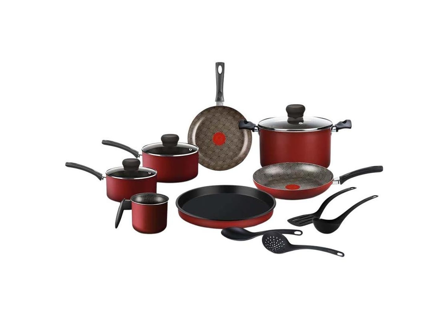 Jogo de Panelas Rochedo Antiaderente de Alumínio Vermelho 11 Peças Facilita