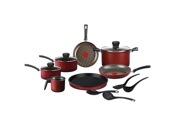 Jogo de Panelas Rochedo Antiaderente de Alumínio Vermelho 11 Peças Facilita