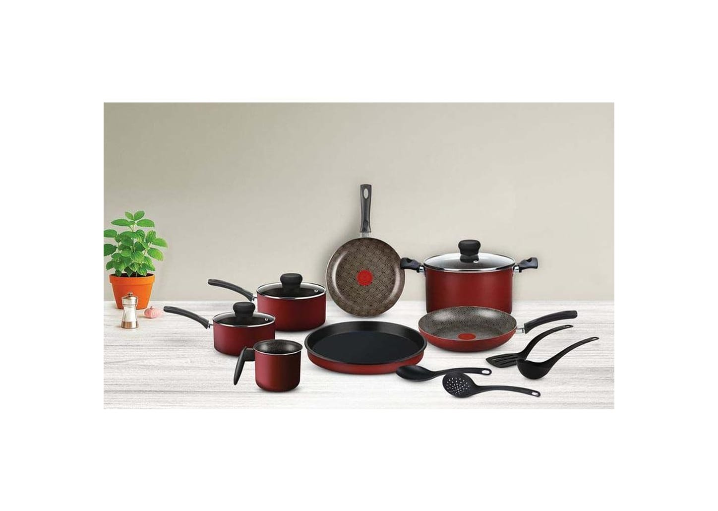 Jogo de Panelas Rochedo Antiaderente de Alumínio Vermelho 11 Peças Facilita