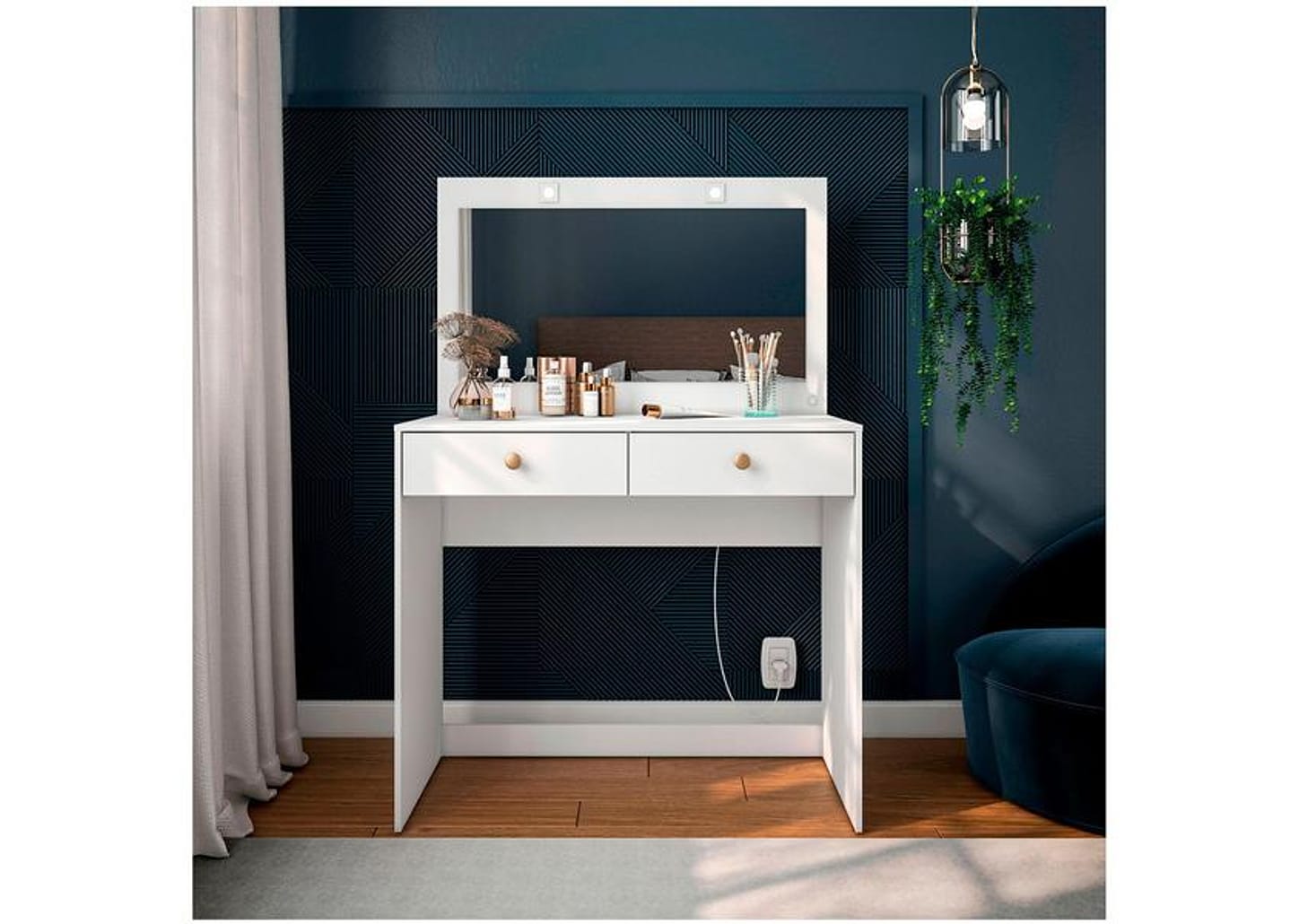 Penteadeira com Espelho e LED 2 Gavetas Politorno Móveis Valência