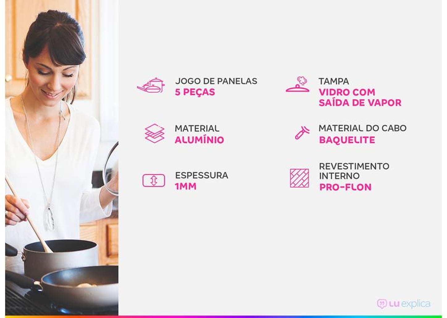 Jogo de Panelas Brinox Antiaderente de Alumínio Vermelho 5 Peças Ruby