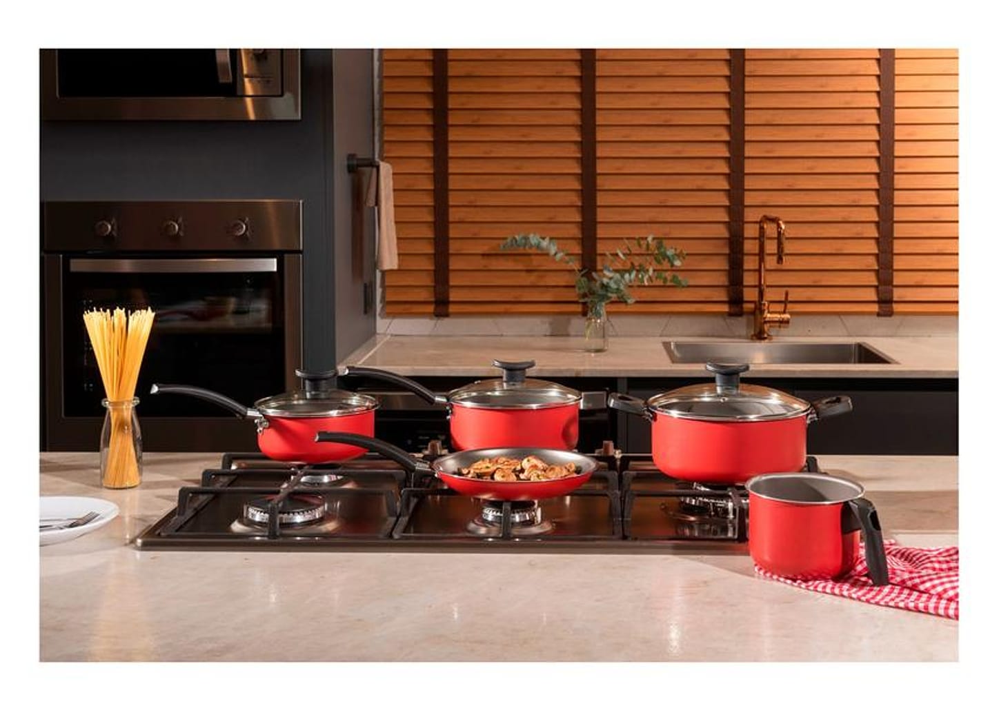 Jogo de Panelas Brinox Antiaderente de Alumínio Vermelho 5 Peças Ruby
