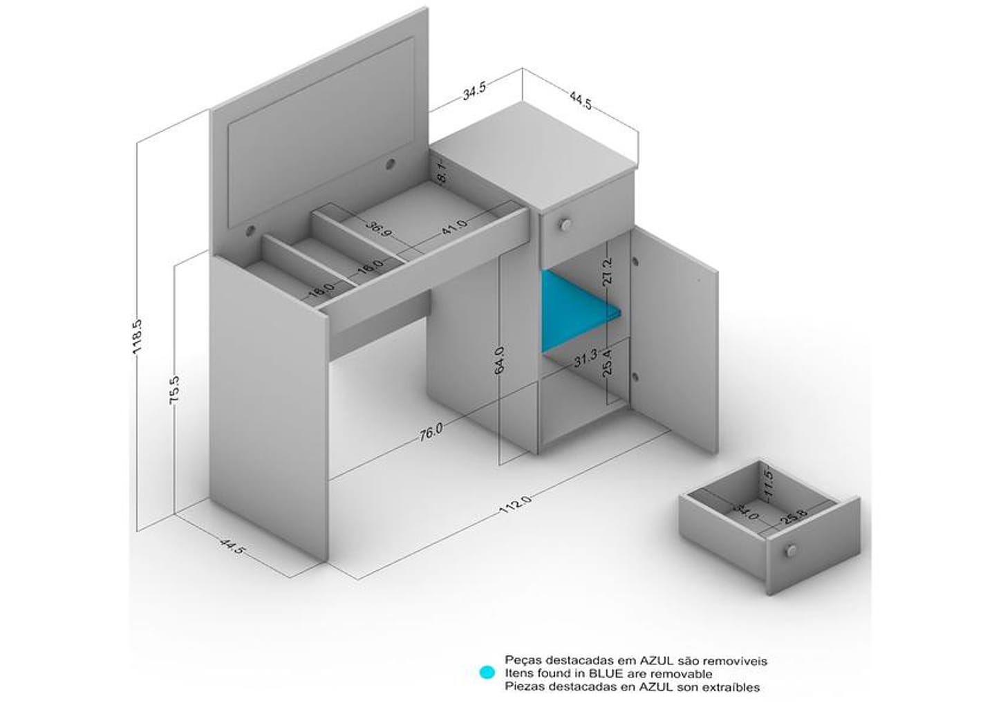 Escrivaninha 1 Gaveta 2 Portas Politorno Móveis Iracema
