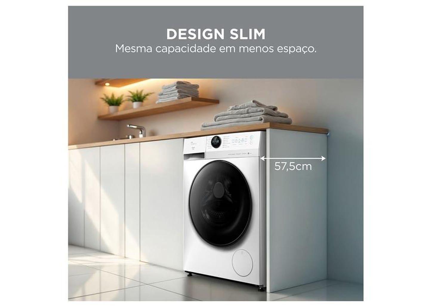 Lavadora de Roupas Midea Slim 11kg HealthGuard Smart Inverter Água Fria e Quente Branco MF201W110WB/WK-01