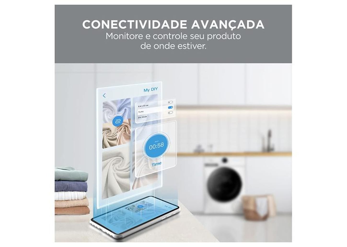 Lavadora de Roupas Midea Slim 11kg HealthGuard Smart Inverter Água Fria e Quente Branco MF201W110WB/WK-01